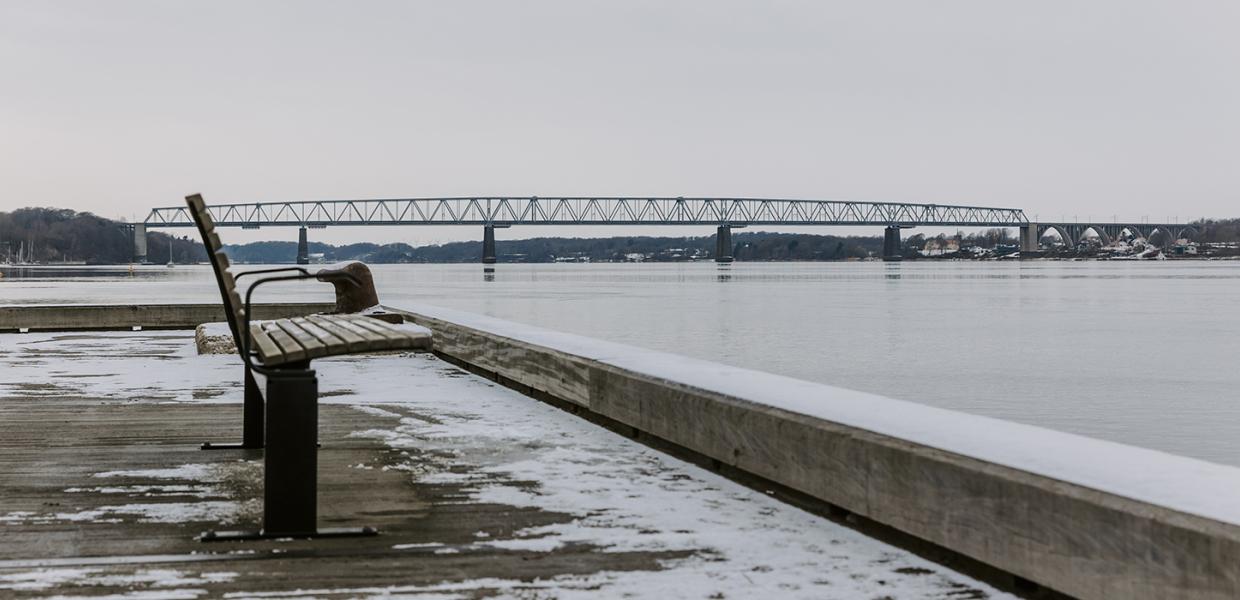 Vinterstemning fra havnefronten i Middelfart