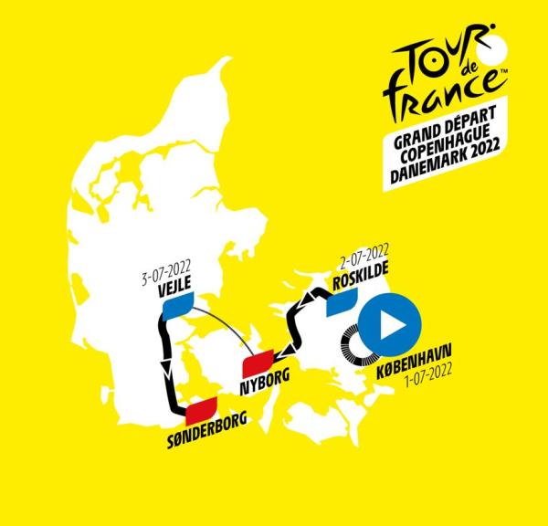 kort over Tour De France etaperne i Danmark 2022
